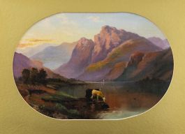 F. Knowles - 1920 Oil, Highland Cattle Watering
