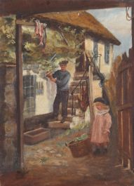 Mid 20th Century Oil - Fisherman & His Daughter