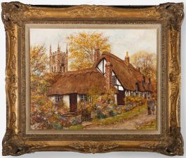 Framed 1984 Acrylic - Welford-on-Avon Cottage