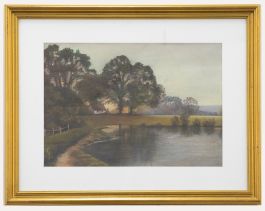 P.W Scarland - Framed 20th Century Pastel, Cottage by the Pond