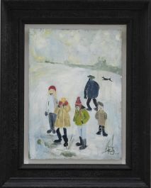 Manner of L.S Lowry - Framed Contemporary Oil, Icy Puddles