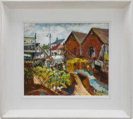 Kathleen Winifred Anderson (1878-1968) - 1944 Oil, Building the Storm Pipe