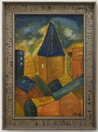M. Oppenheim - Framed 20th Century Oil, Blue Tower