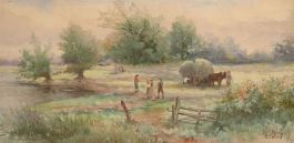 E. Collins - Late 19th Century Watercolour, Haymaking