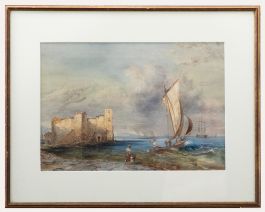 Framed Late 19th Century Watercolour - Waving Goodbye