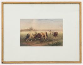Frederick E Valter (1860-1930) - Framed Watercolour, Drover with Cows for Market