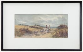 L. Wilton - Late 19th Century Watercolour, Shepherd & Flock on a Country Lane