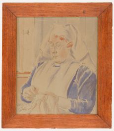 M.H. - Early 20th Century Watercolour, Portrait of a Nurse Sewing