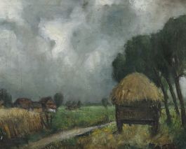 Rende - Early 20th Century Oil, The Parked Straw Cart