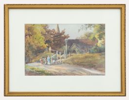 Leila K Williamson (fl.1884-1919) - Framed Watercolour, Leaving Church