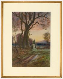 Framed Early 20th Century Watercolour - Riding Home