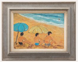 Framed 20th Century Oil - A Day at the Beach