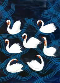 Jemma Jamie - Contemporary Gouache, Seven Swans A Swimming