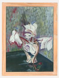 Mary Clegg - Framed Contemporary Gouache, Still Life of White Cyclamen