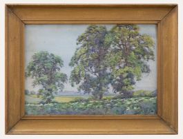 Framed Early 20th Century Watercolour - Hedgerow Oaks