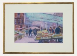 E. Lynch - Framed 20th Century Gouache, Market Stalls in France