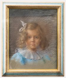 V. Salettes - Framed French School Early 20th Century Pastel, Portrait of a Girl