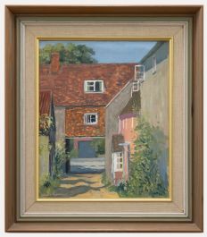 Dennis Robinson - Framed Contemporary Oil, Sunny Courtyard
