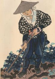 Eiichi Kotozuka (1906-1979) - Japanese Woodblock, Farmer in Kyoto