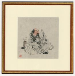 Chinese Sages - Early 20th Century Watercolour, A Studious Sage