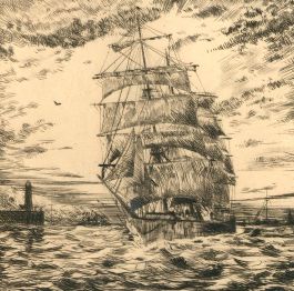 Herbert Cutner (1881-1969) - Early 20th Century Etching, Clipper Ship