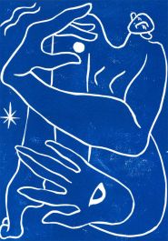 Isabelle Mulvany - 2022 Linoprint, Hold the Moon (Blue)