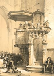 Louis Haghe (1806-1885) - 1840 Lithograph, Pulpit in the Cathedral of Treves