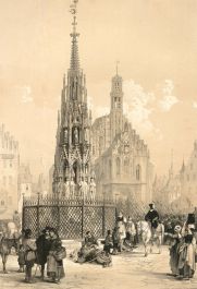Louis Haghe (1806-1885) - 1840 Lithograph, Schöner Brunnen Nürnberg