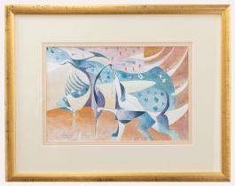 George Cannon (b.1930) - 20th Century Watercolour, Hound Dog and Frightened Bird