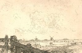A. Dirksen van Angersen  - Early 20th Century Etching, Distant Windmills