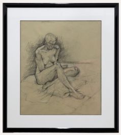 Framed 20th Century Charcoal Drawing - Seated Nude