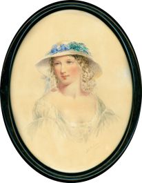 Ada V. Hobson (1831-1911) - 1863 Watercolour, Pretty Woman in a Straw Hat