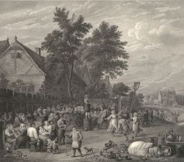 After David Teniers (1610-1690)  - 1813 Engraving, The Rent Day Feast
