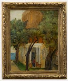 Framed Early 20th Century Oil - Guarding the Temple