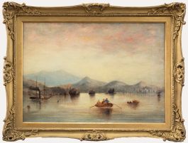 J. Wilson - Framed 1869 Oil, Rowing on the Lake