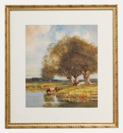 Edward Brook - Framed Early 20th Century Watercolour, Cattle by the River