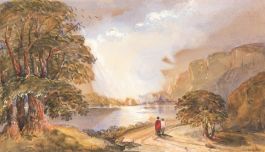   - 19th Century Watercolour, Sun Over the Lake