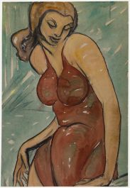 Mid 20th Century Watercolour - Lady in a Red Dress
