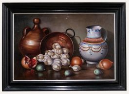 F. Mancheno - French Contemporary Oil, Still Life of Garlic & Onions