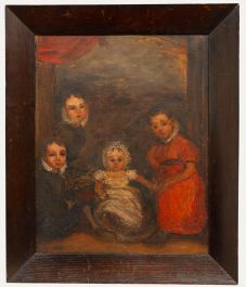 Naive School 19th Century Oil - Siblings