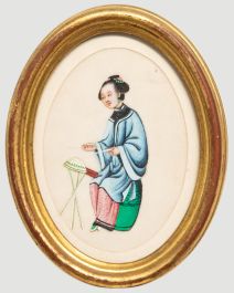 Chinese School 19th Century Watercolour - Lady Playing a Drum