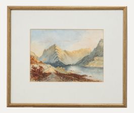 Framed Late 19th Century Watercolour - Figures in a Mountainous Landscape