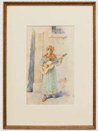 Early 20th Century Watercolour - The Guitar Player