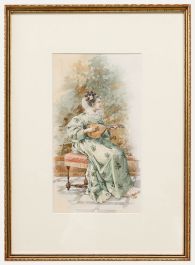 Manner of Aurelio Roberti (1842-1915) - Watercolour, Woman with a Lute