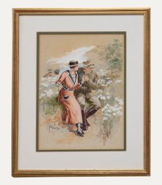 Edgar Alfred Holloway (1870-1941) - Watercolour, Courting Couple