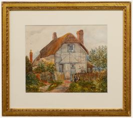 Framed Late 19th Century Watercolour - Waiting at the Cottage Gate