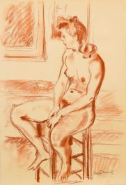 Georges Pacouil (1903-1996) - Mid 20th Century Sanguine, Nude in the Studio