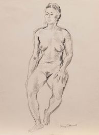 Georges Pacouil (1903-1996) - Charcoal Drawing, Vertical Nude Study