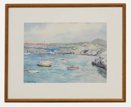  R. Hugh-Jones - Framed 20th Century Watercolour, Boats Docked by Coastline