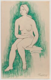 E.P. Clapholt - 1966 Pastel, Seated Nude in Green